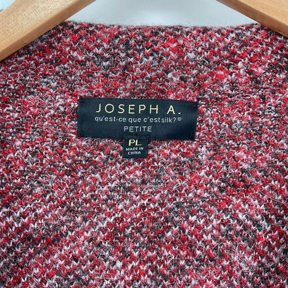 Joseph A. Drape Open Front Cardigan Sweater Large Petite Red Black White - Picture 4 of 6